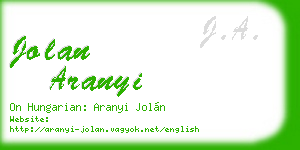jolan aranyi business card